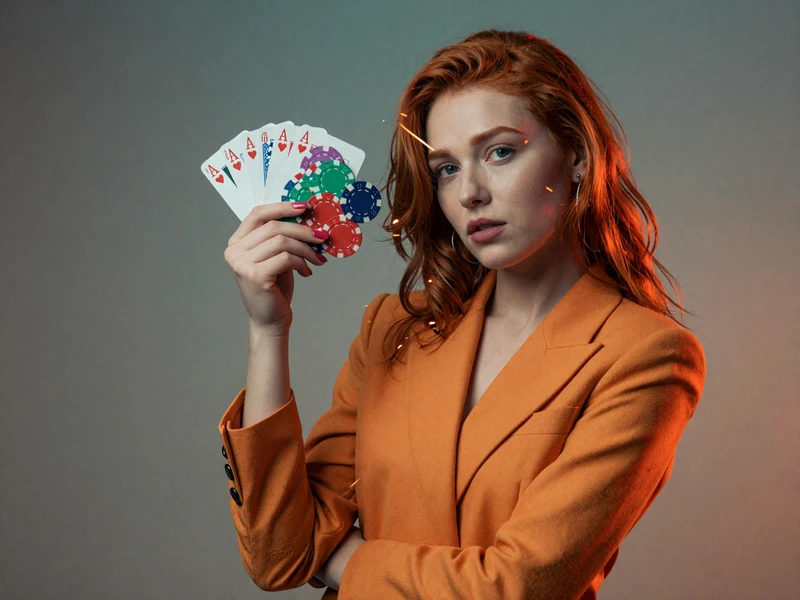Model im orangefarbenen Blazer mit Casino-Chips - Betsson Casino Willkommensbonus